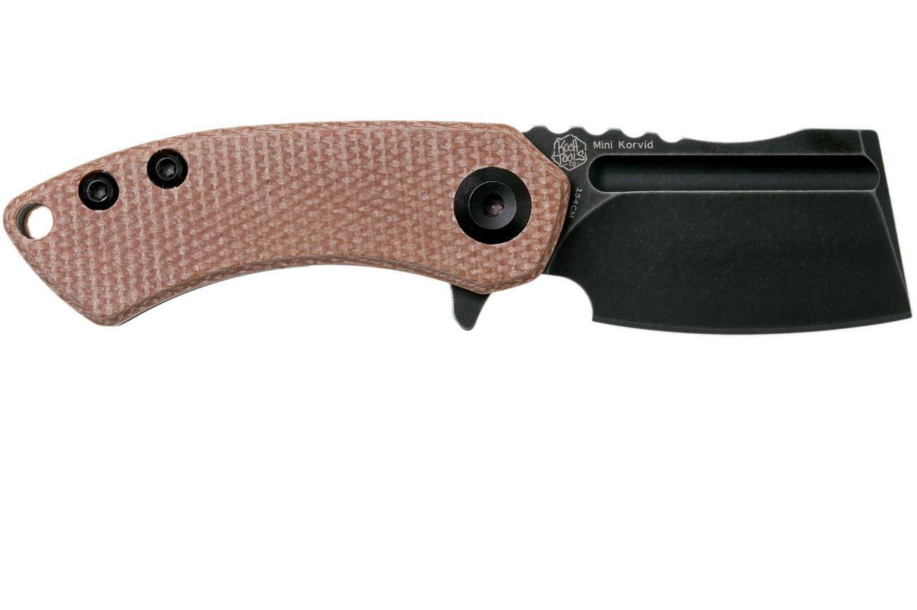 Kansept Mini Korvid T3030A5 Blackwashed, Brown Micarta zakmes, Justin Koch design