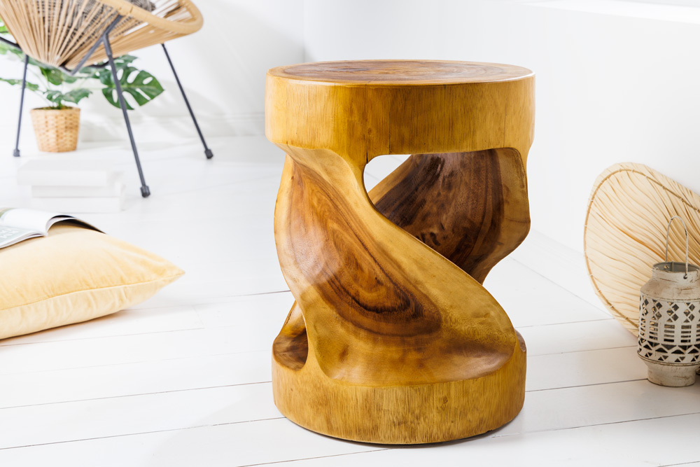 Skulp­tu­raler Beistelltisch ARTE 35cm natur Suarholz rund handmade in Bali Sitzhocker