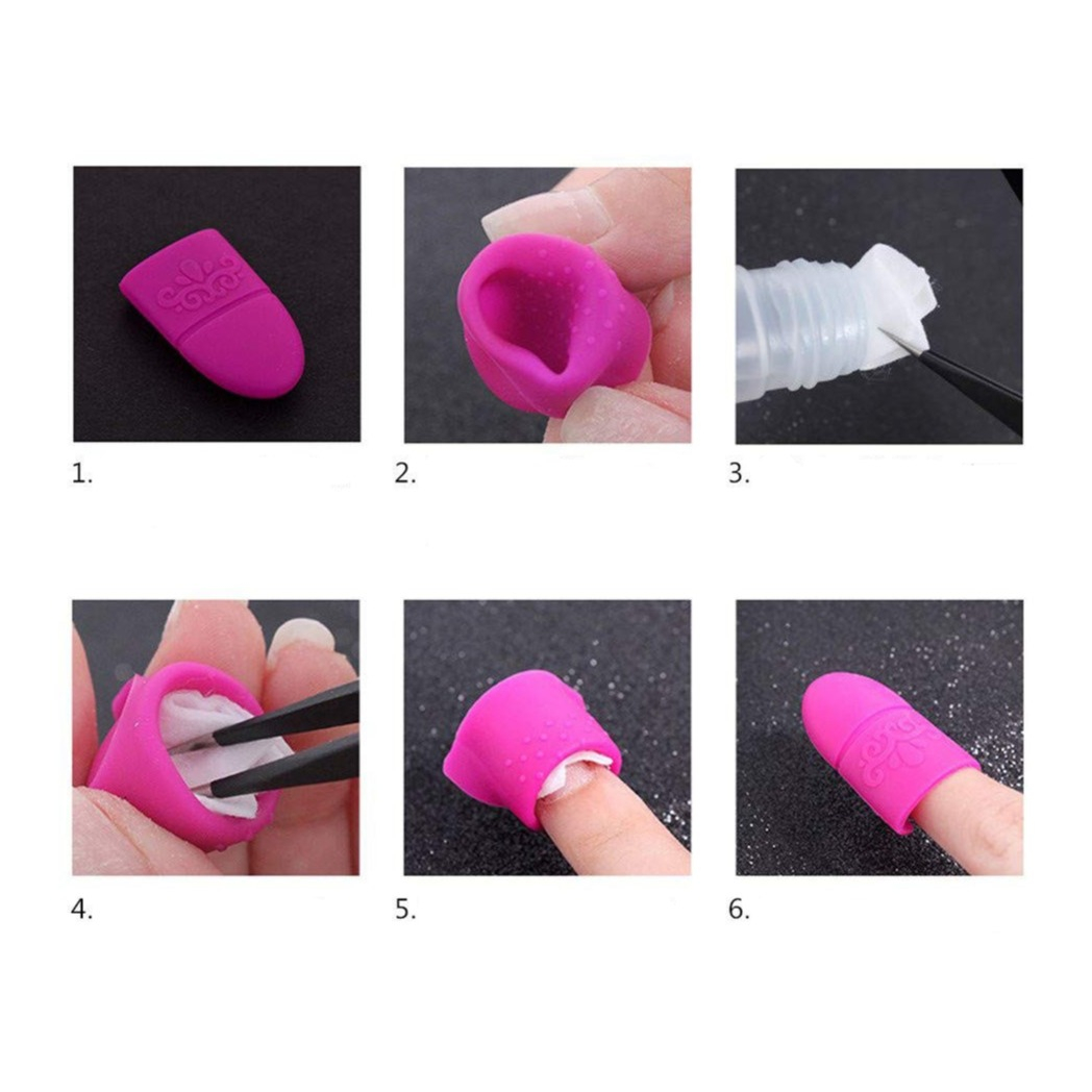 (10er Set) Silikon Nagel Lack Entferner Kappen Soak Off Hütchen - Pink