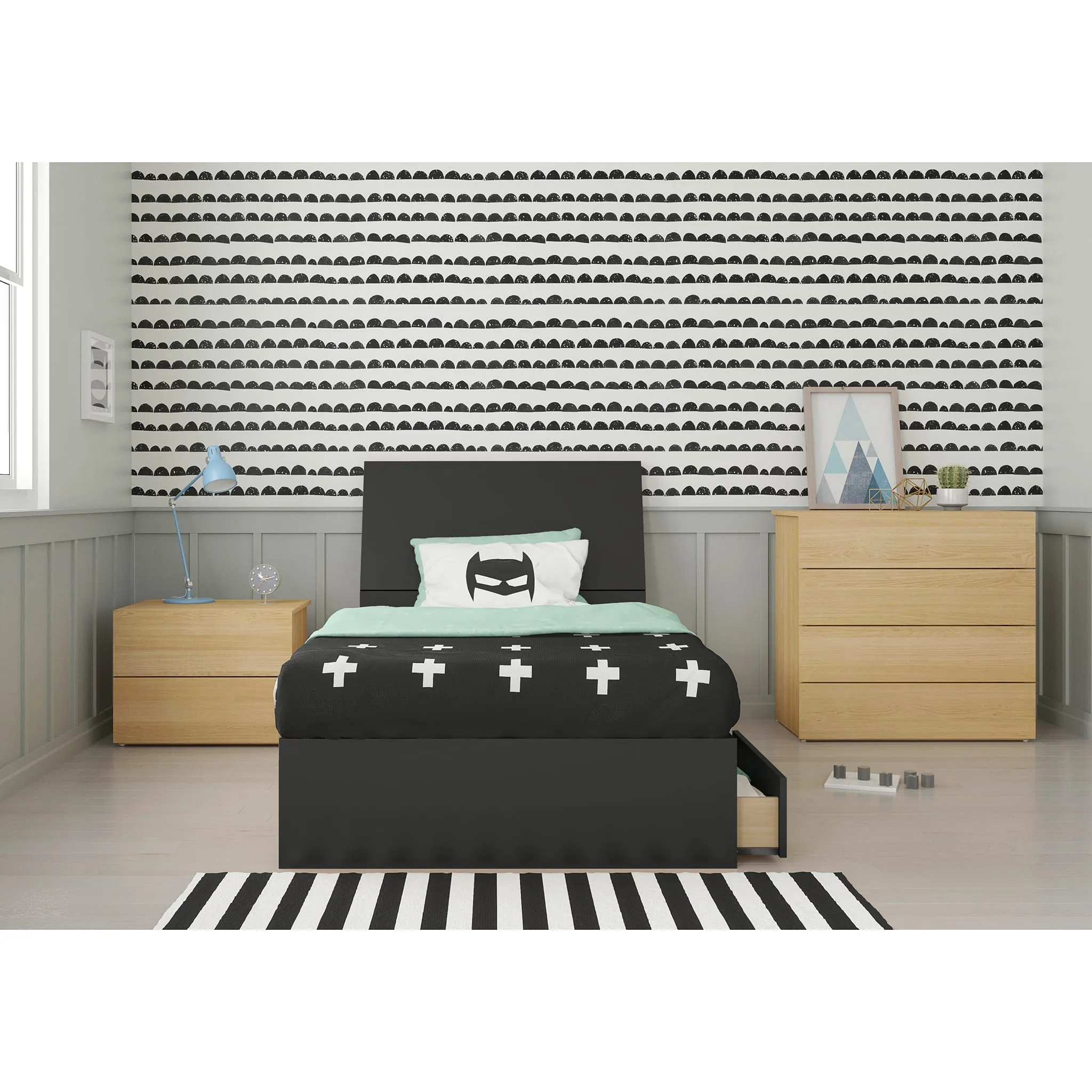 Nexera Lit Simple 3 Tiroirs Aston - Noir