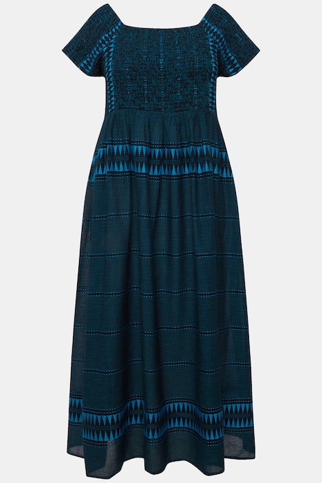 Maxikleid, Ethnomuster, Carree-Ausschnitt, Halbarm