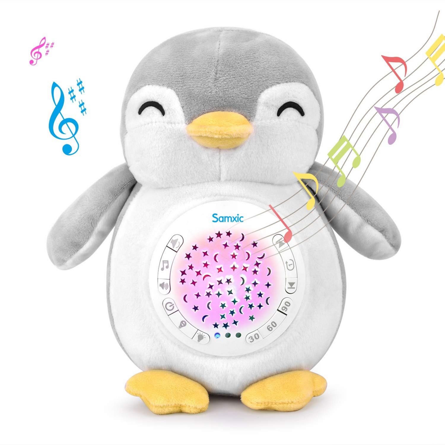 Chipolino Musik Plüschtier Pinguin, Projektor, 12 verschiedene Melodien, Timer grau