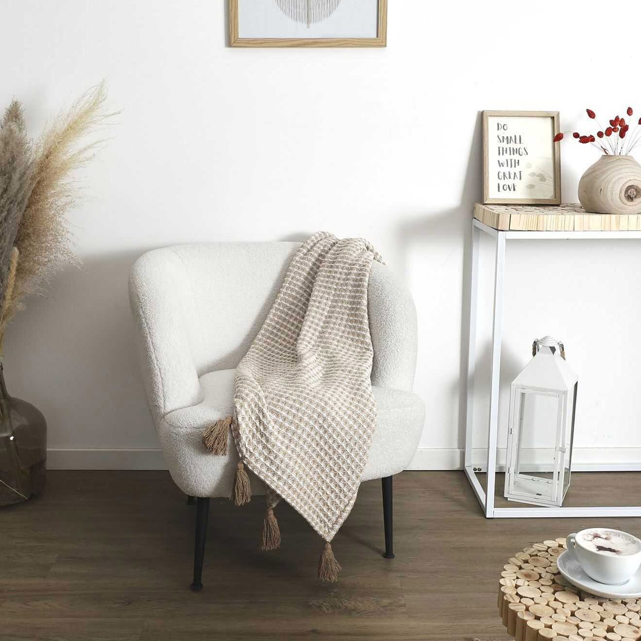 Home Deco Factory Plaid nid d'abeille beige/gris - 125x150 cm