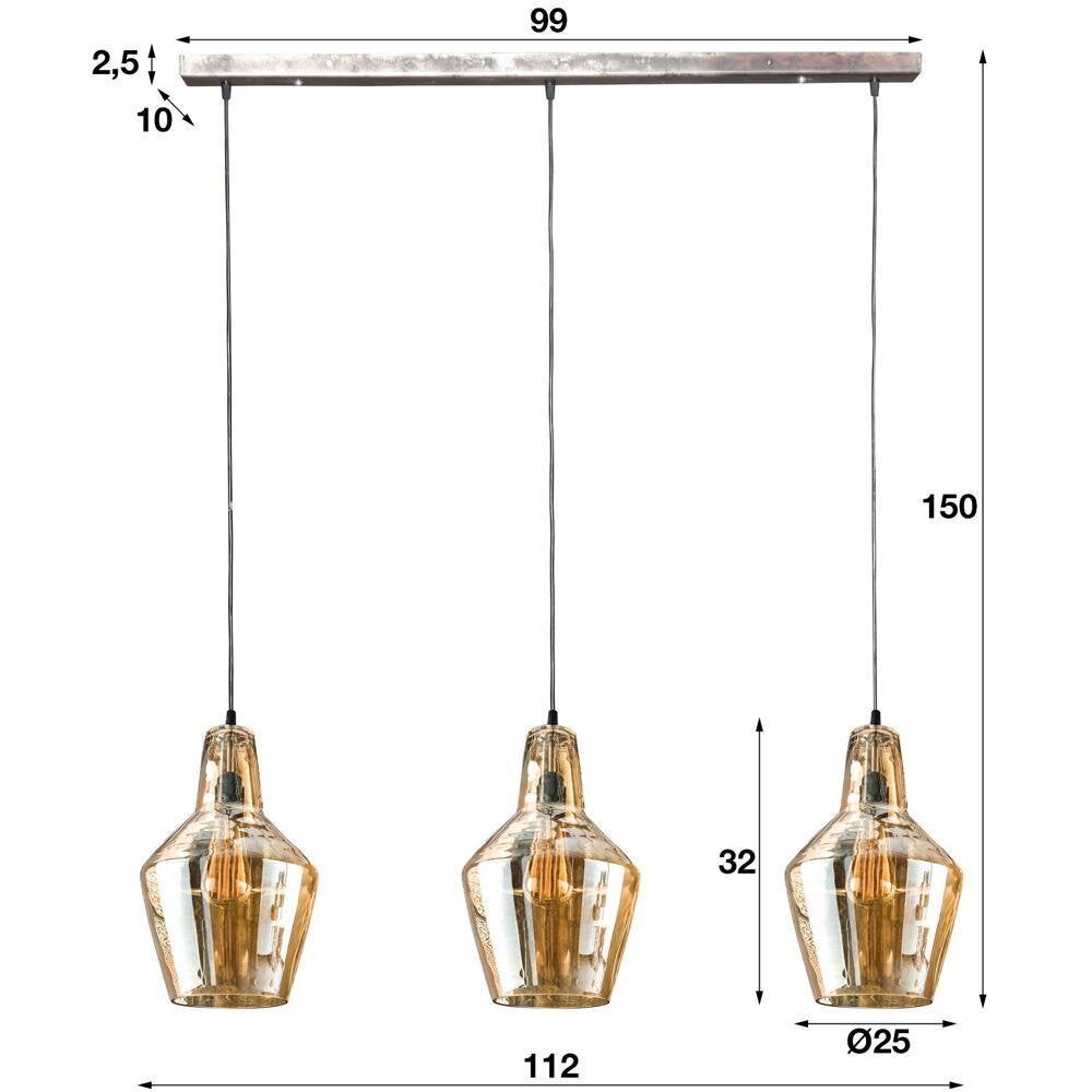 famlights | Jim hanglamp in antiek zilver en amber, E27, 3-lichts