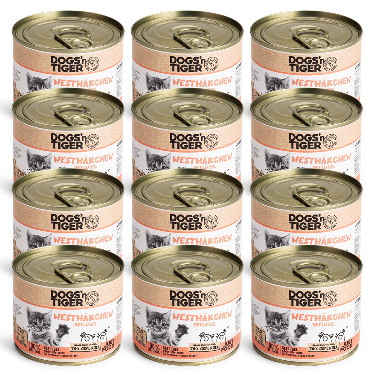 Dogs’n Tiger Junior, Kitten Premium Katzenfutter, Nassfutter, Nesthäkchen, Geflügel & Algenkalk