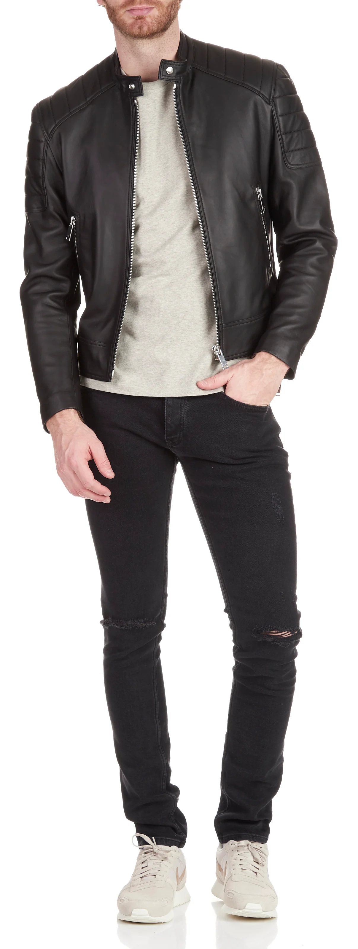 Tee-shirt col rond slim-fit en coton | Beige