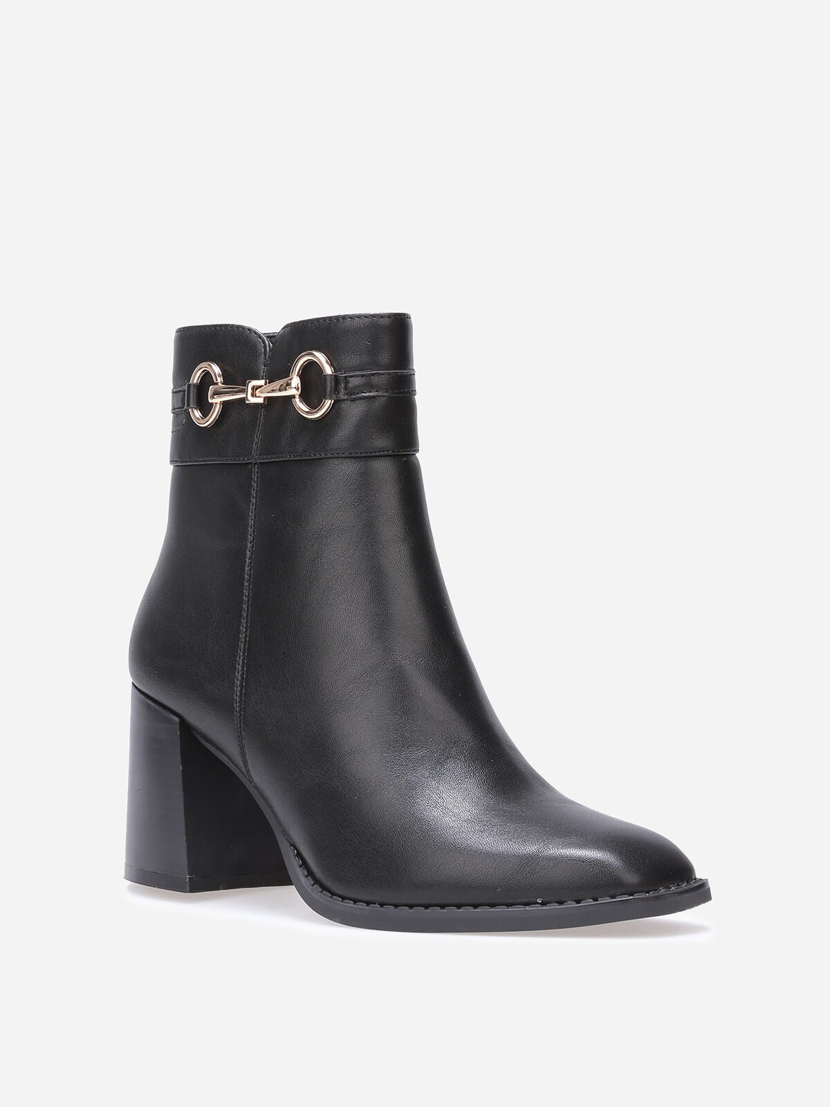 Bottines à talon carré et mors doré- Noir