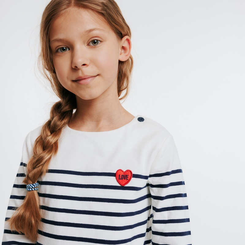 T-shirt marinière à personnaliser d'un cœur bleu fille