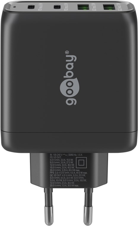 (68W/3A) 2x USB A / 2x USB C GaN Ladegerät Netzteil Power Delivery / Quick Charge (64818) - Weiss