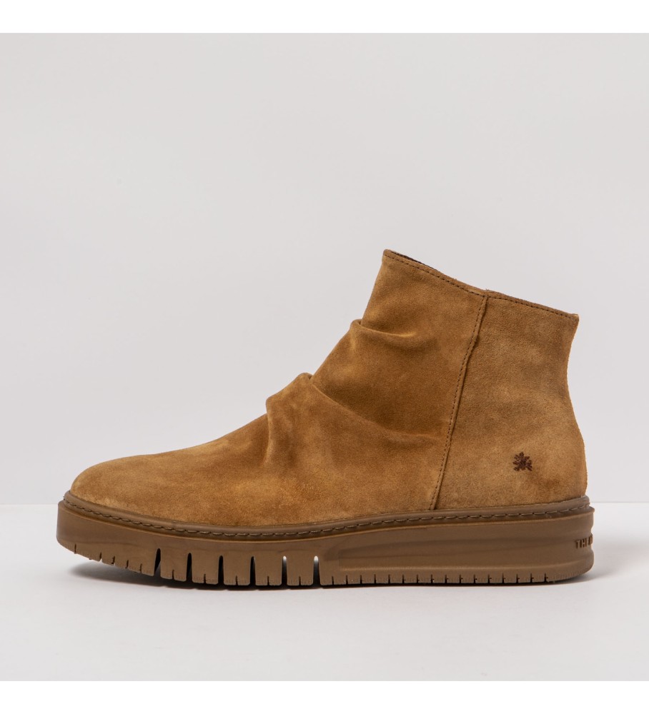 Botas de tornozelo em couro marrom artístico