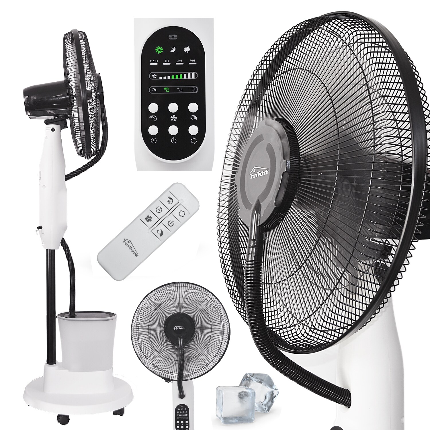 TroniTechnik® Standventilator mit Wasser, Ventilator mit Wasserkühlung Sprühnebel Raumbefeuchter 75W