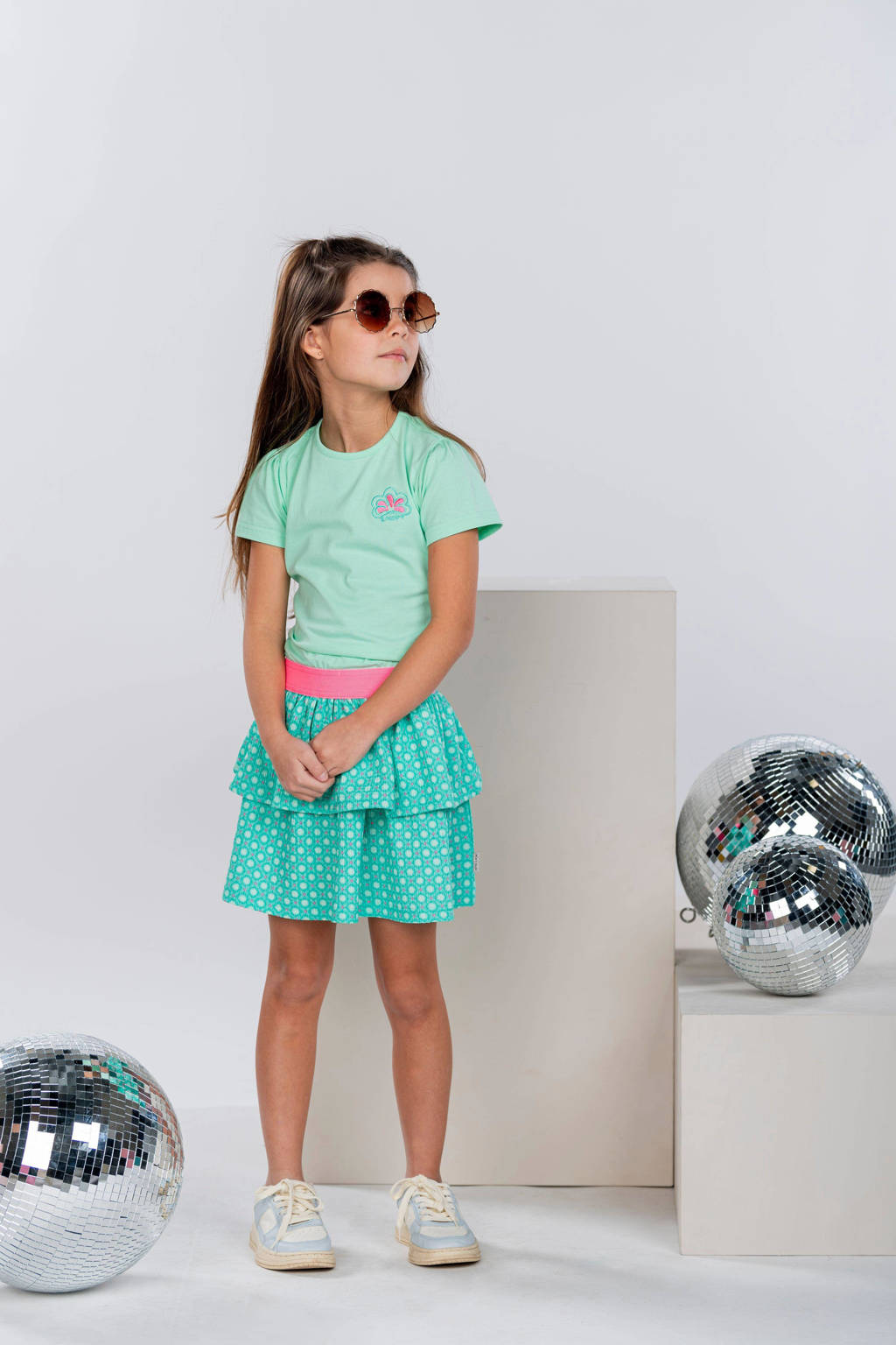 B.Nosy jurk met all over print mintgroen/felroze