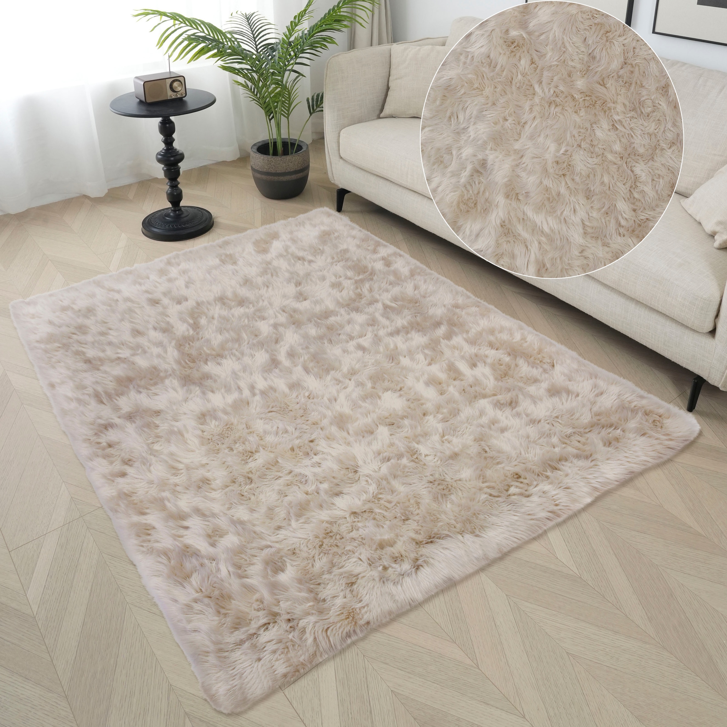 my home Hochflor-Teppich »Kalua, verschiedene Formen« rechteckig 60 mm Höhe Kunstfell, weich, Uni-Farben, Wohnzimmer, Schlafzimmer, Esszimmer