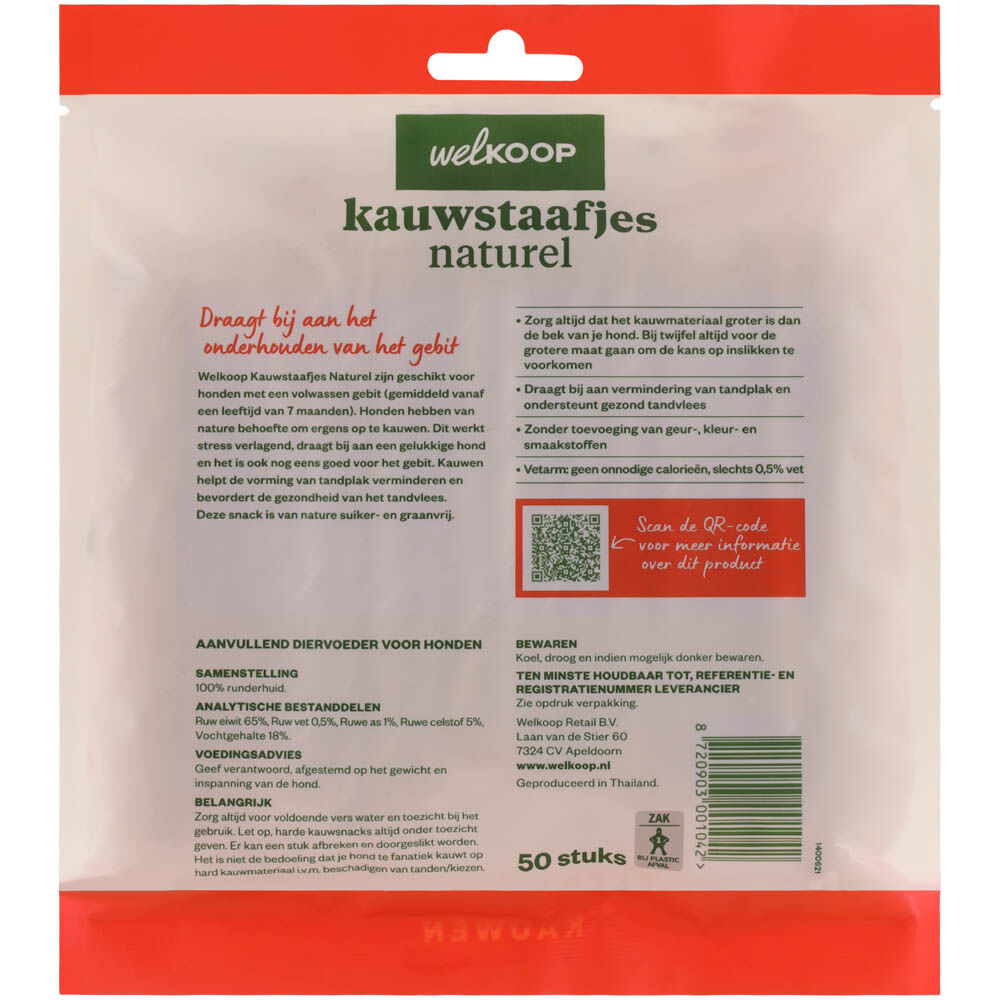 Welkoop - Kauwstaafjes Naturel - 400 Gram - rund