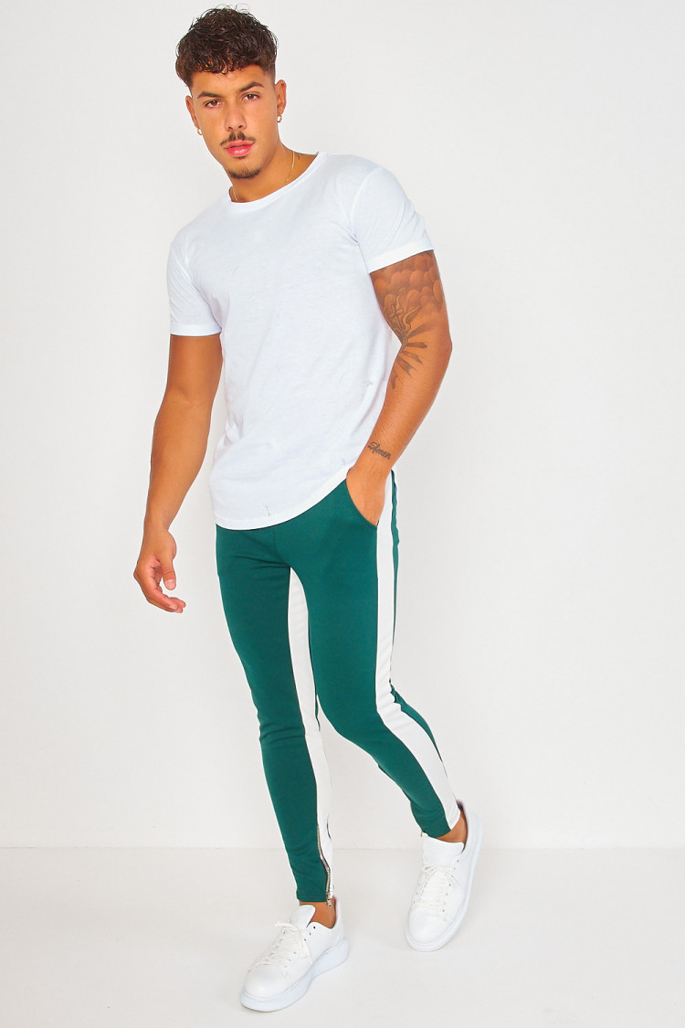 Pantalon de jogging vert à bandes blanches