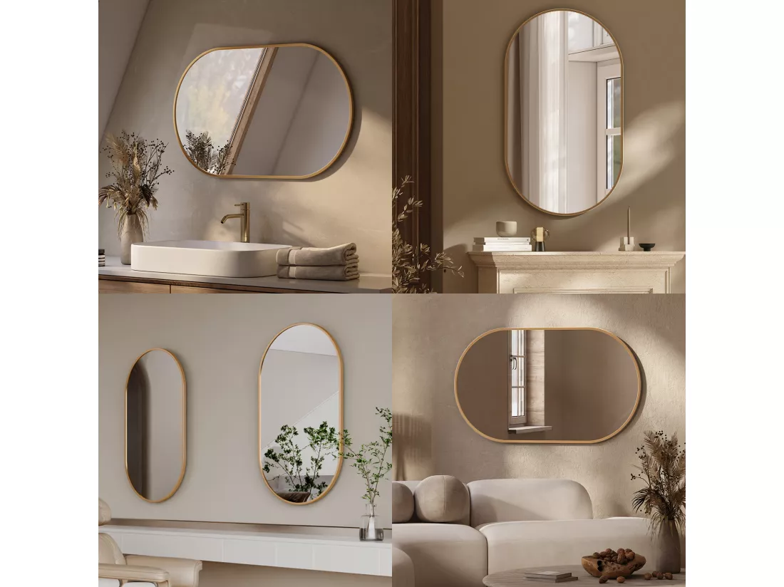 EMKE Miroir mural 60 × 80 cm Miroir ovale avec cadre doré, Miroir non lumineux salle de bain