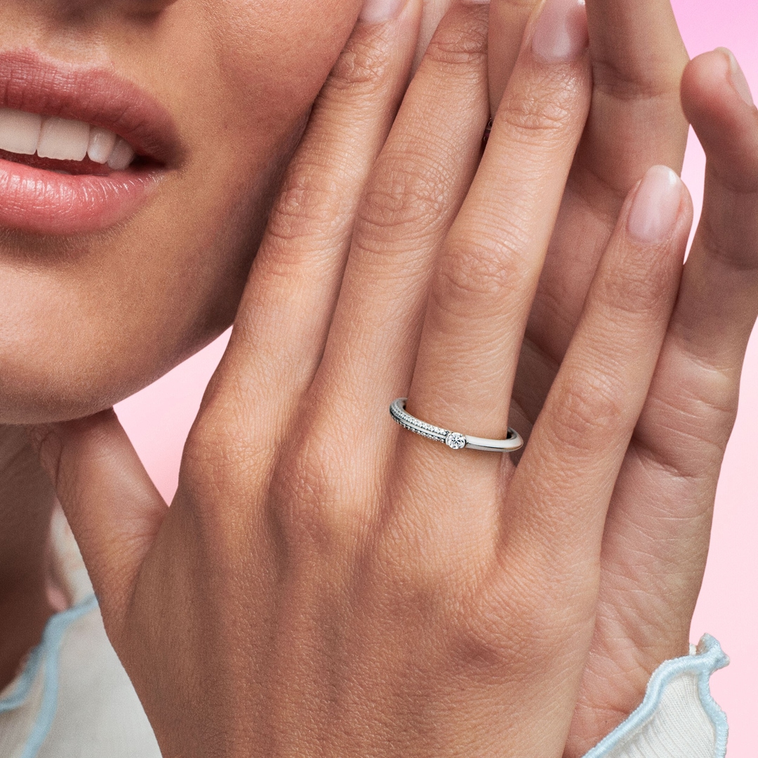 Pandora ME Pavé & Weisser Doppelring 925 Silber