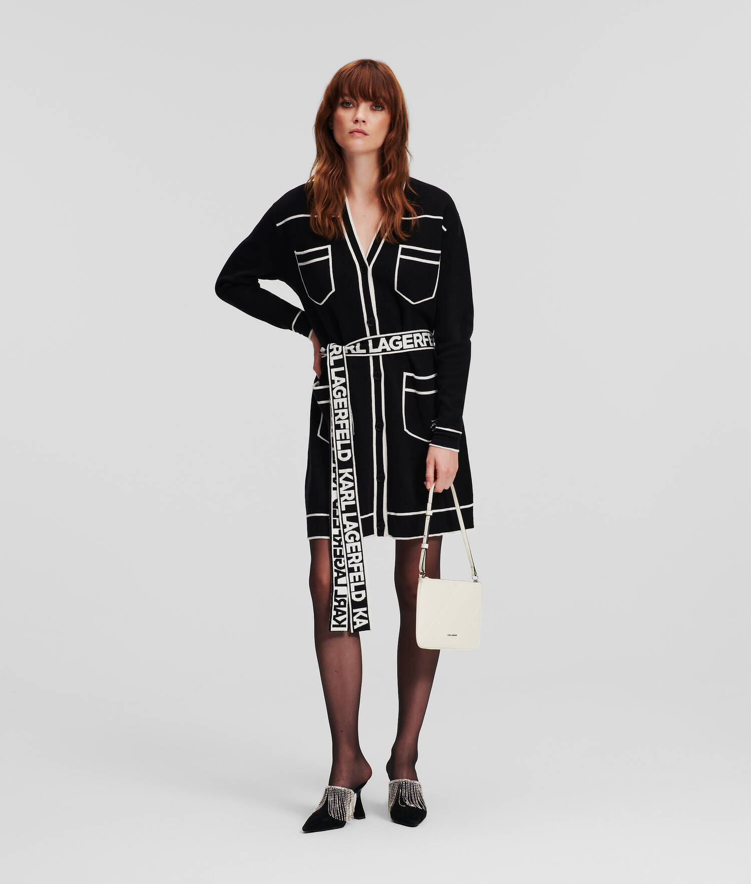 CARDIGAN AVEC CEINTURE ORNÉE DU LOGO KARL