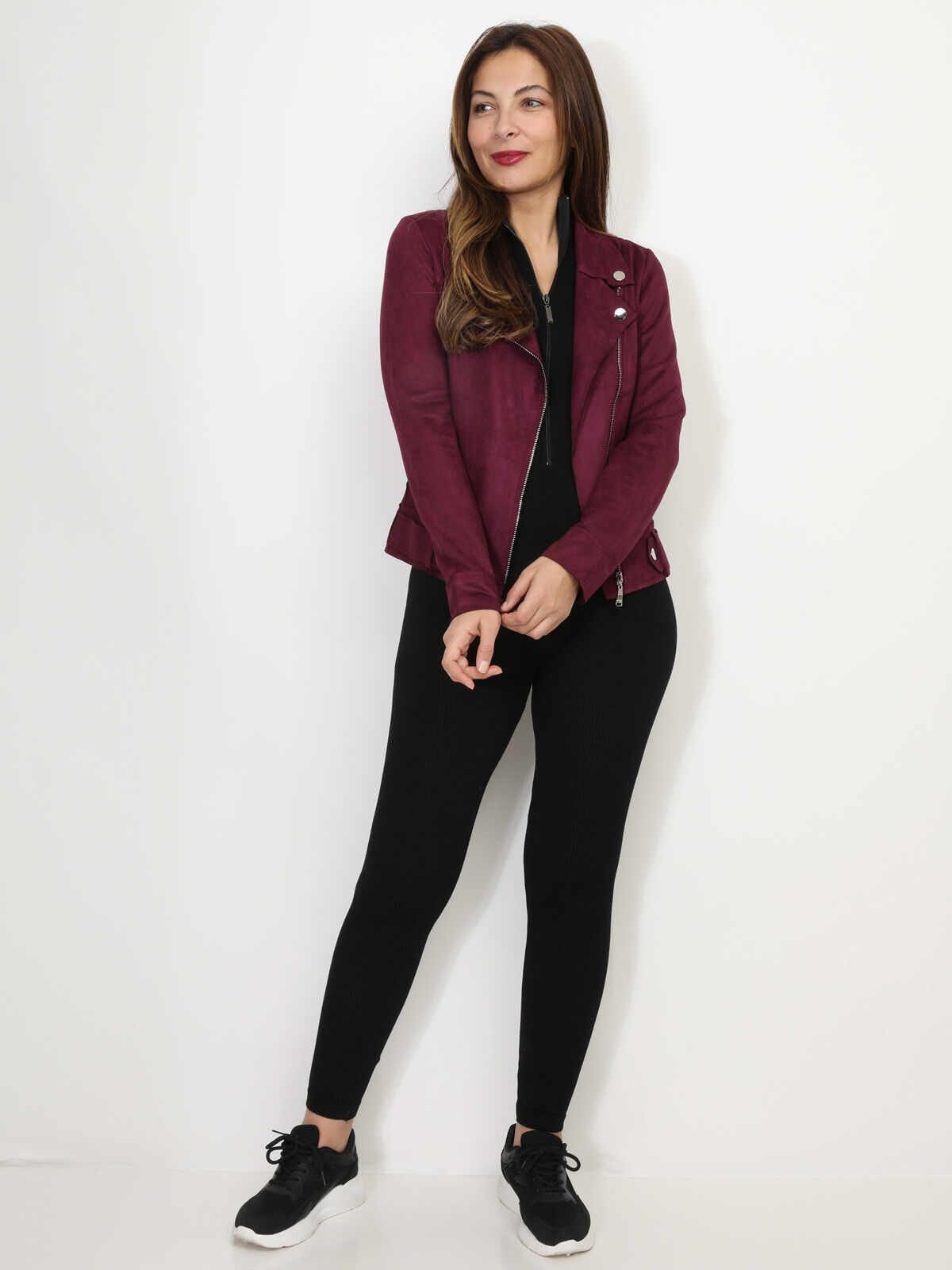 Blouson biker zippé en suédine- Violet