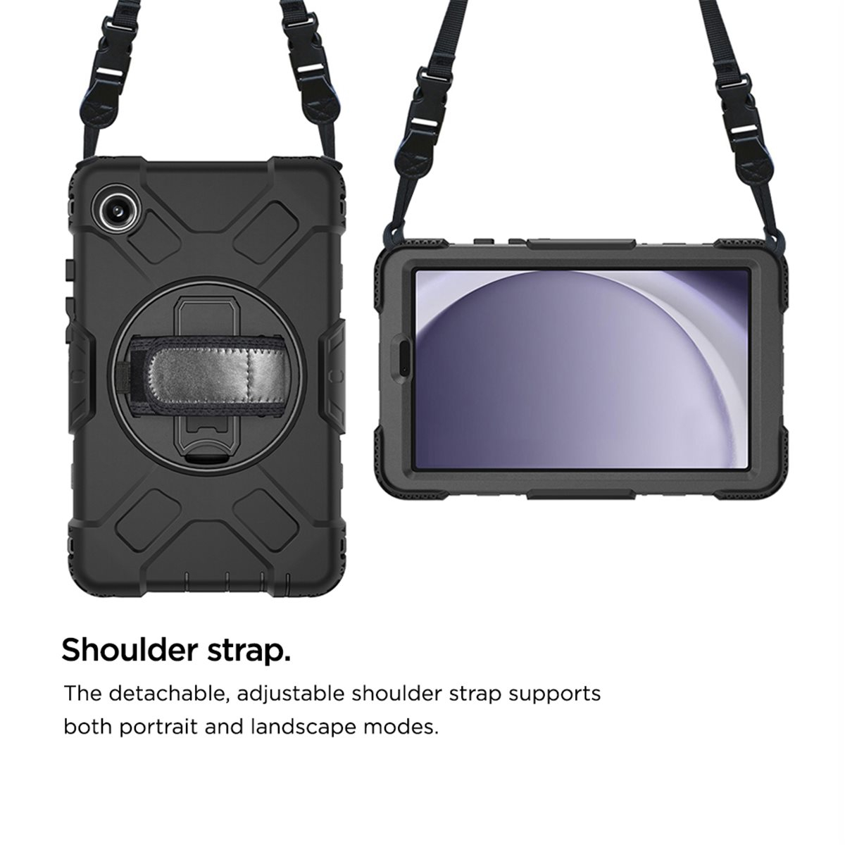 Samsung Galaxy Tab A9 Peak 500m Hybrid Outdoor Hardcase Hülle mit Aufsteller   Handschlaufe (EGPE00166) - Schwarz