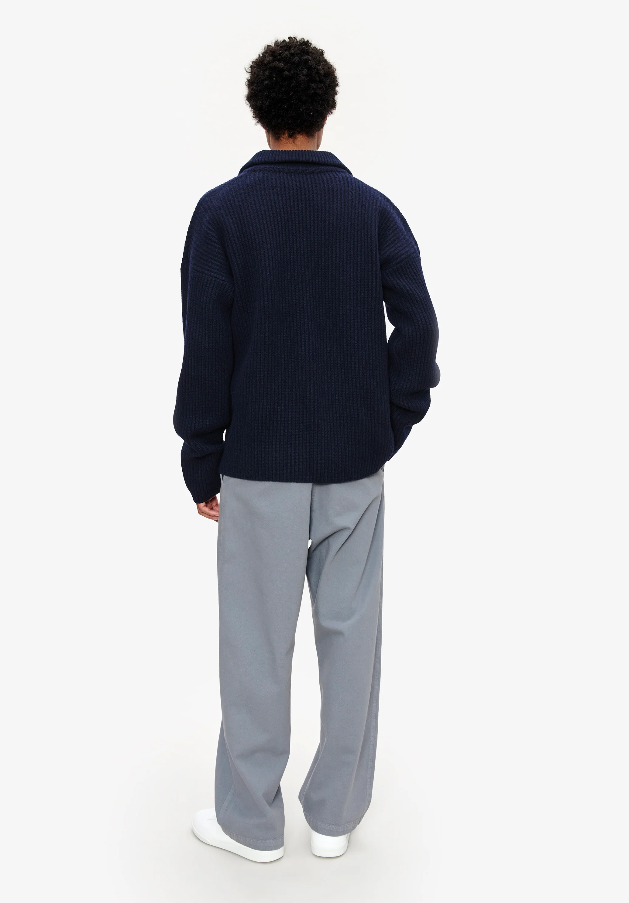 Pull col italien à côtes larges - Dark navy