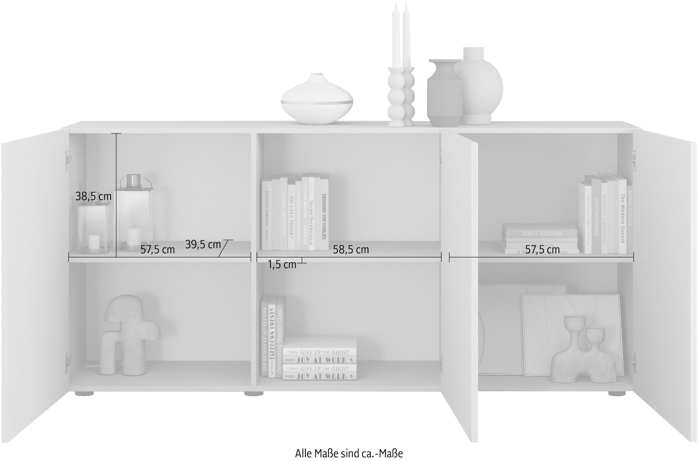INOSIGN Sideboard »Rio Breite 181 cm, Kommode mit 3 Türen, Anrichte,« geriffelte MDF-Fronten, modern u. elegant, viel Stauraum