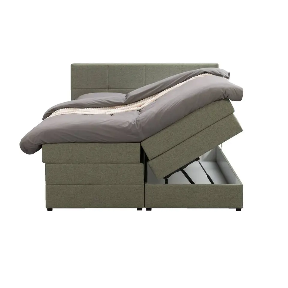 Boxspring met opbergruimte Liv geblokt - groen - 140x200 cm