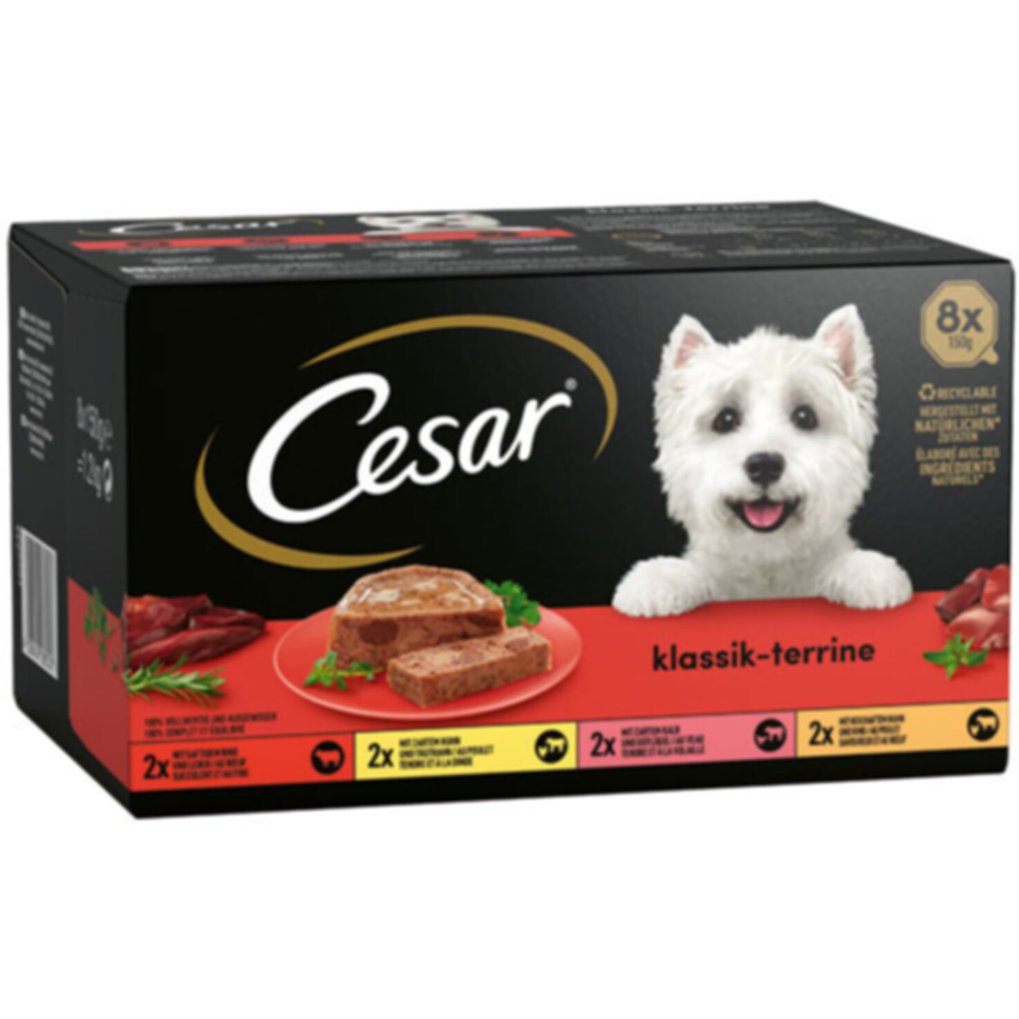 Cesar Klassiker in Terrine Huhn&Truthahn, Kalb&Geflügel, Lamm&Truthahn, Rind&Leber 8x150g