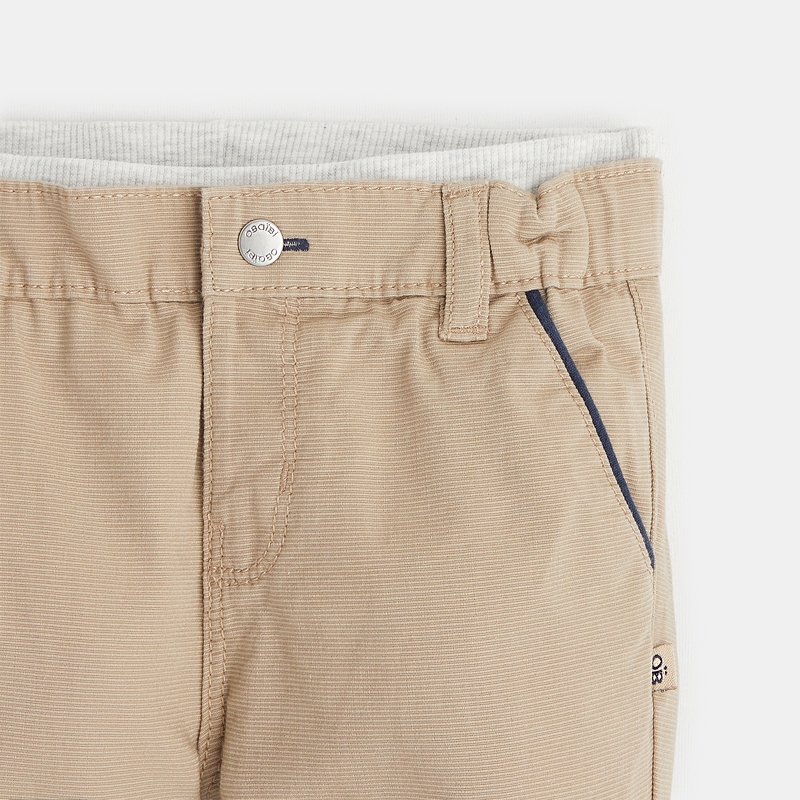 Pantalon coton fantaisie micro rayures beige bébé garçon