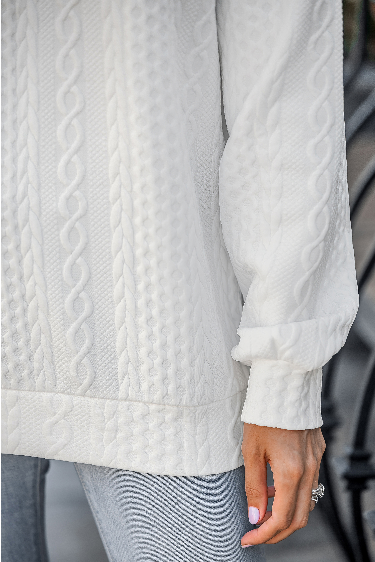 Pull-over en tricot nid d'abeille blanc