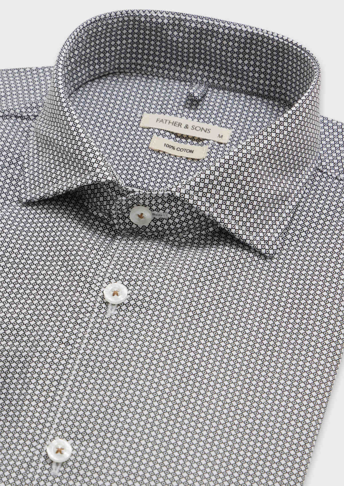 Chemise sport Slim en popeline de coton blanc à motif fantaisie noir
