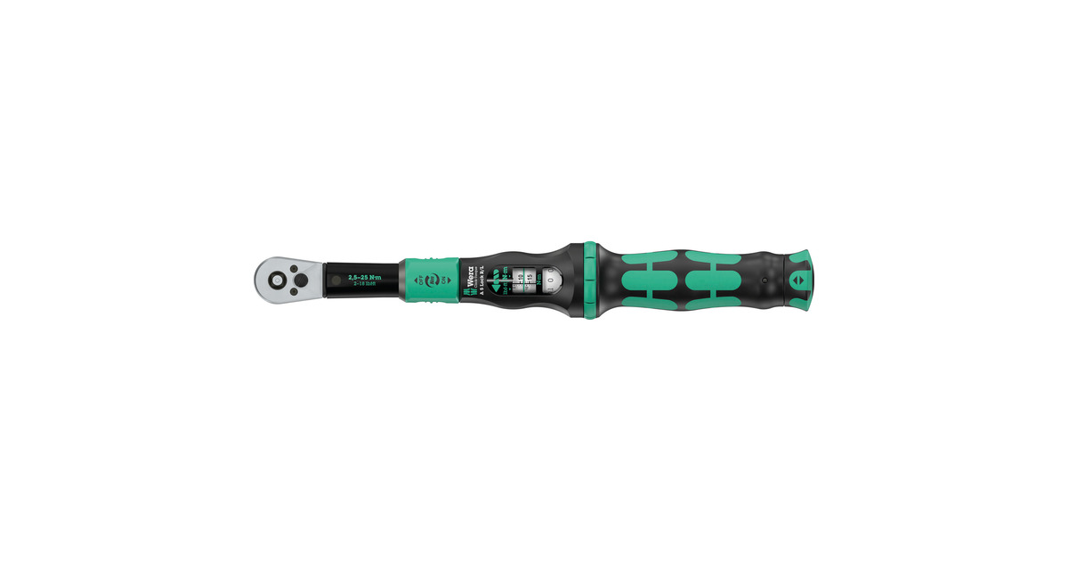 WeraClick-Torque Lock A 5 R/L draaimomentsleutel  (Zwart/groen, Instelbaar, Torque Lock functie, doorsteekvierkantdoorsteekvierkant (1/4
