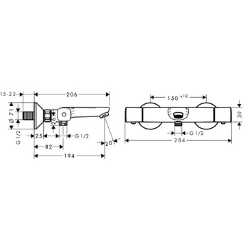 Hansgrohe Thermostatische Badkraan Ecostat Universal Chroom 15 cm