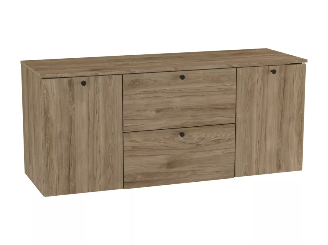 Meuble lavabo WENA, avec 2 portes et 2 tiroirs, fronts lisses, avec panier à linge, Beti, 140x60x47 cm, Noyer foncé