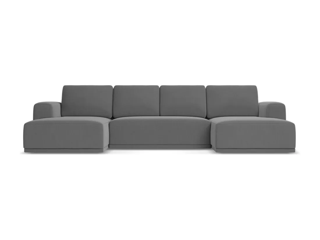 Canapé d'angle panoramique convertible en velours - gris - KAILA
