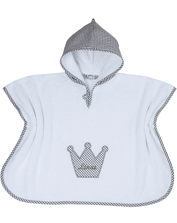 Personalisierter Bade-Poncho KRONE grau (Stickfarbe: wollweiss)