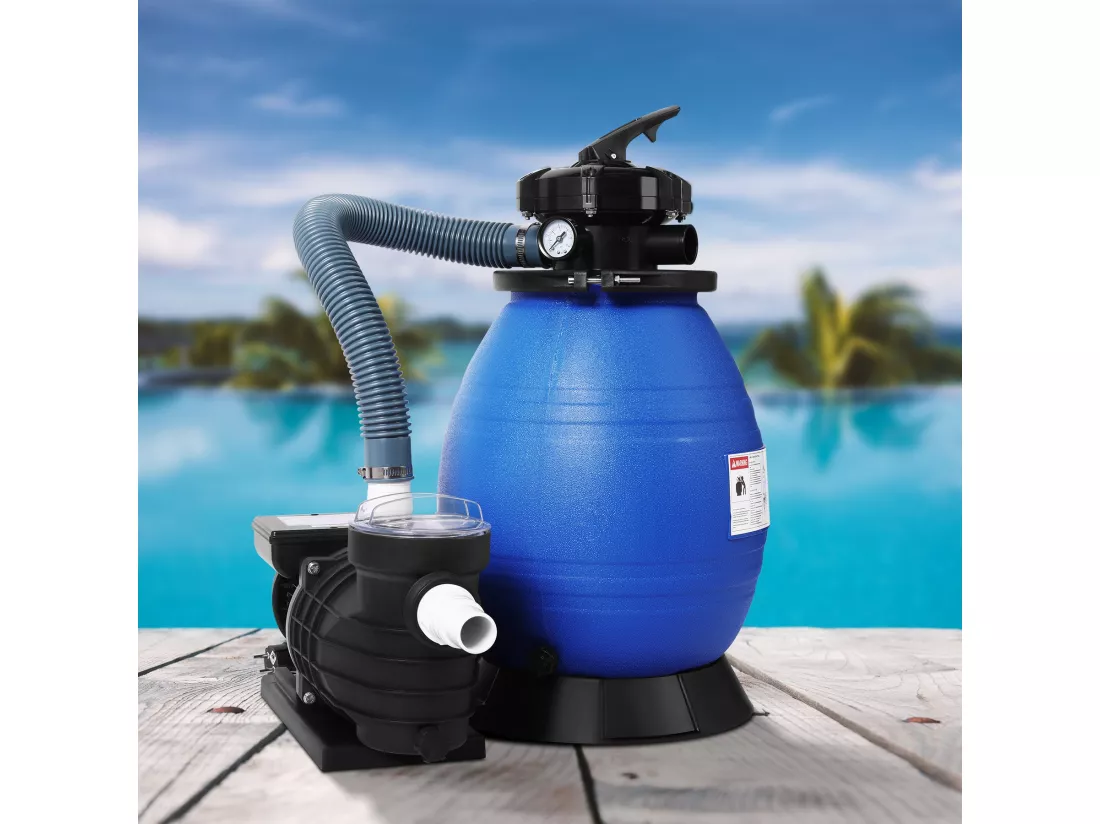 Pompe Filtre à Sable, Pompe pour filtration pour piscine, Puissance 400W, 11 000 l/h, Bleu et Noir