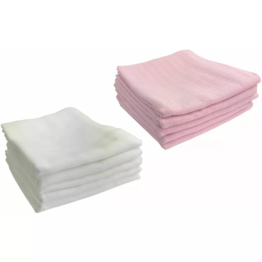 M.M.C. Mullwindel 10 PACK Unifarben 80x70 cm Mulltücher 5 Weiß, 5 Rosa