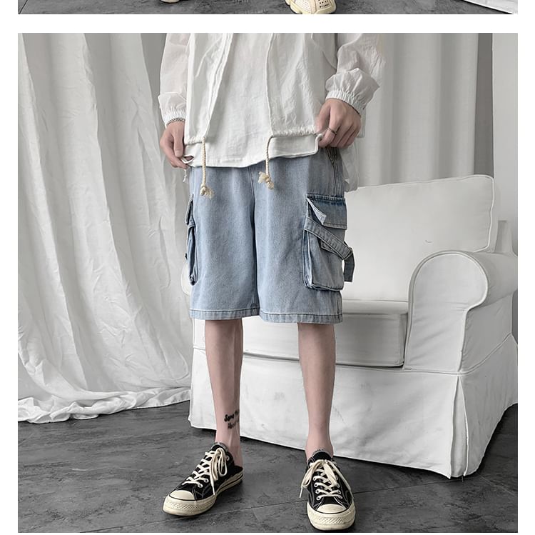 Macho - Cargo denim shorts met wijde pijpen