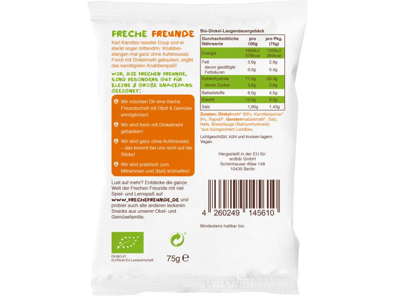 Freche Freunde Knabberspass Bio Laugensticks Karotte 75g Knabberspass Laugensticks Karotte