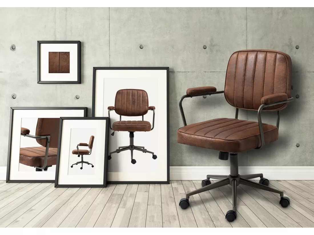 Chaise de bureau - Similicuir - Cognac - Natrona