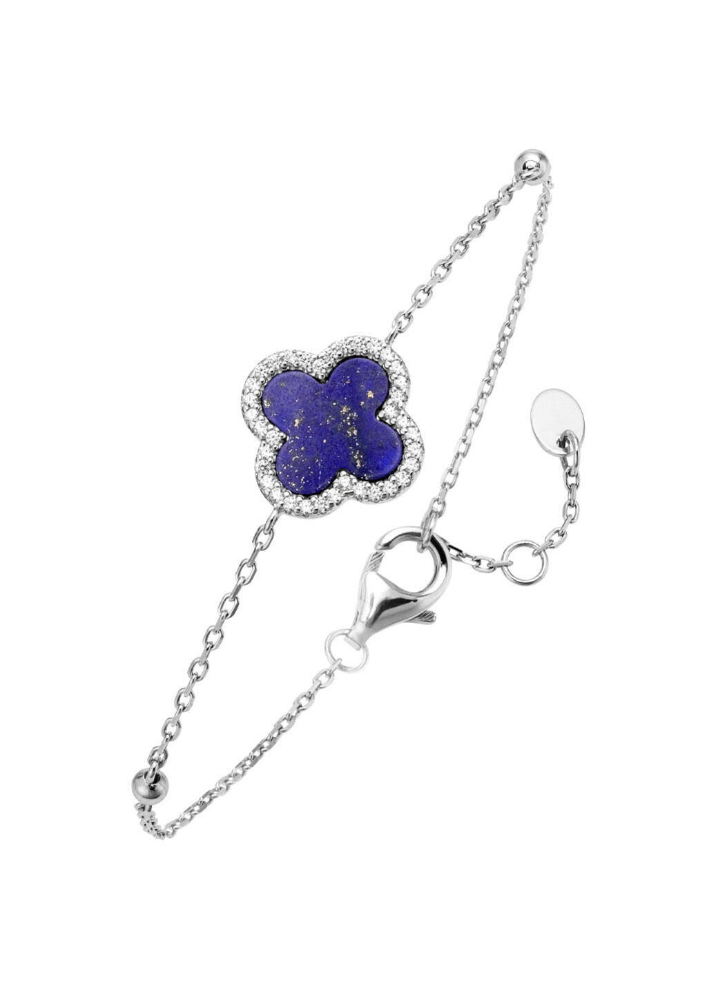 Kleeblatt-Armband mit echt Lapislazuli und synth. Zirkonia