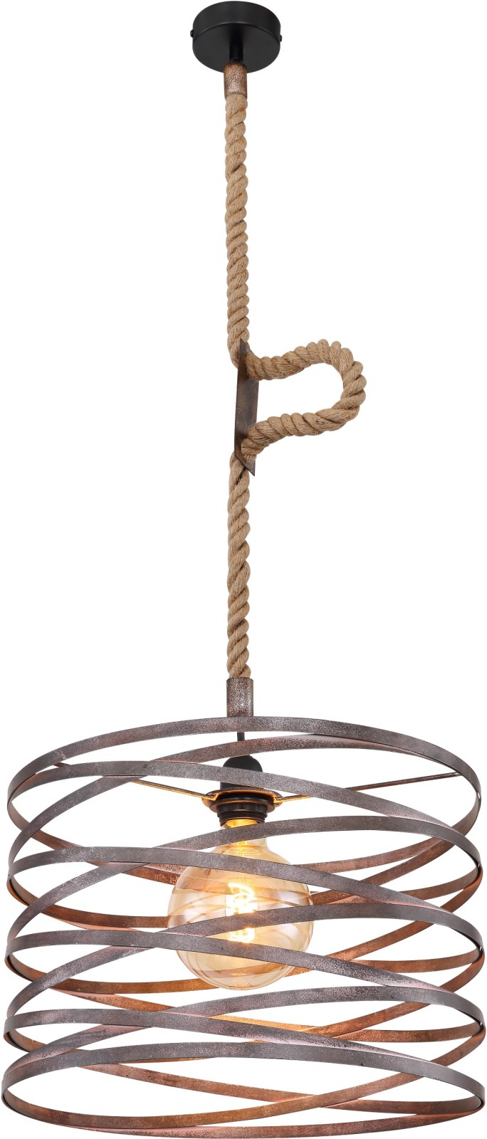 Pendelleuchte - schwarz-rostfarben - Hanfseil - 119 cm