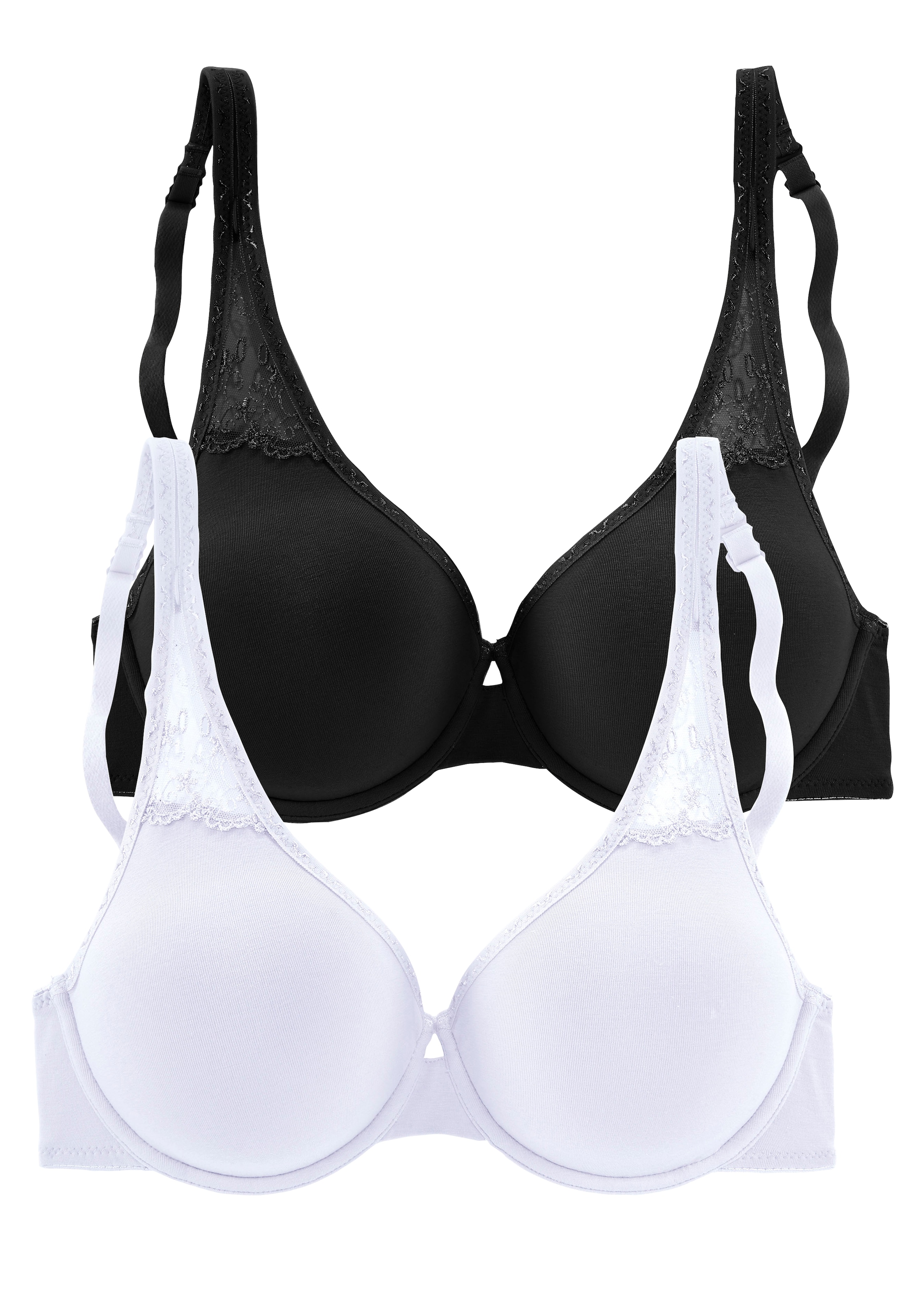 petite fleur T-Shirt-BH, 2 Stücker Packung, aus weicher Baumwolle mit Spitzeneinsätzen
