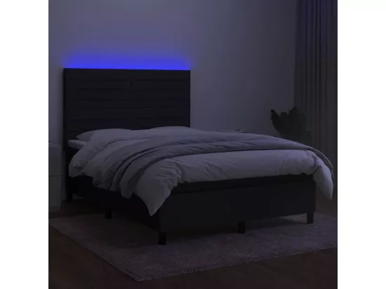 Sommier tapissier avec matelas et LED Noir 140x190 cm Tissu