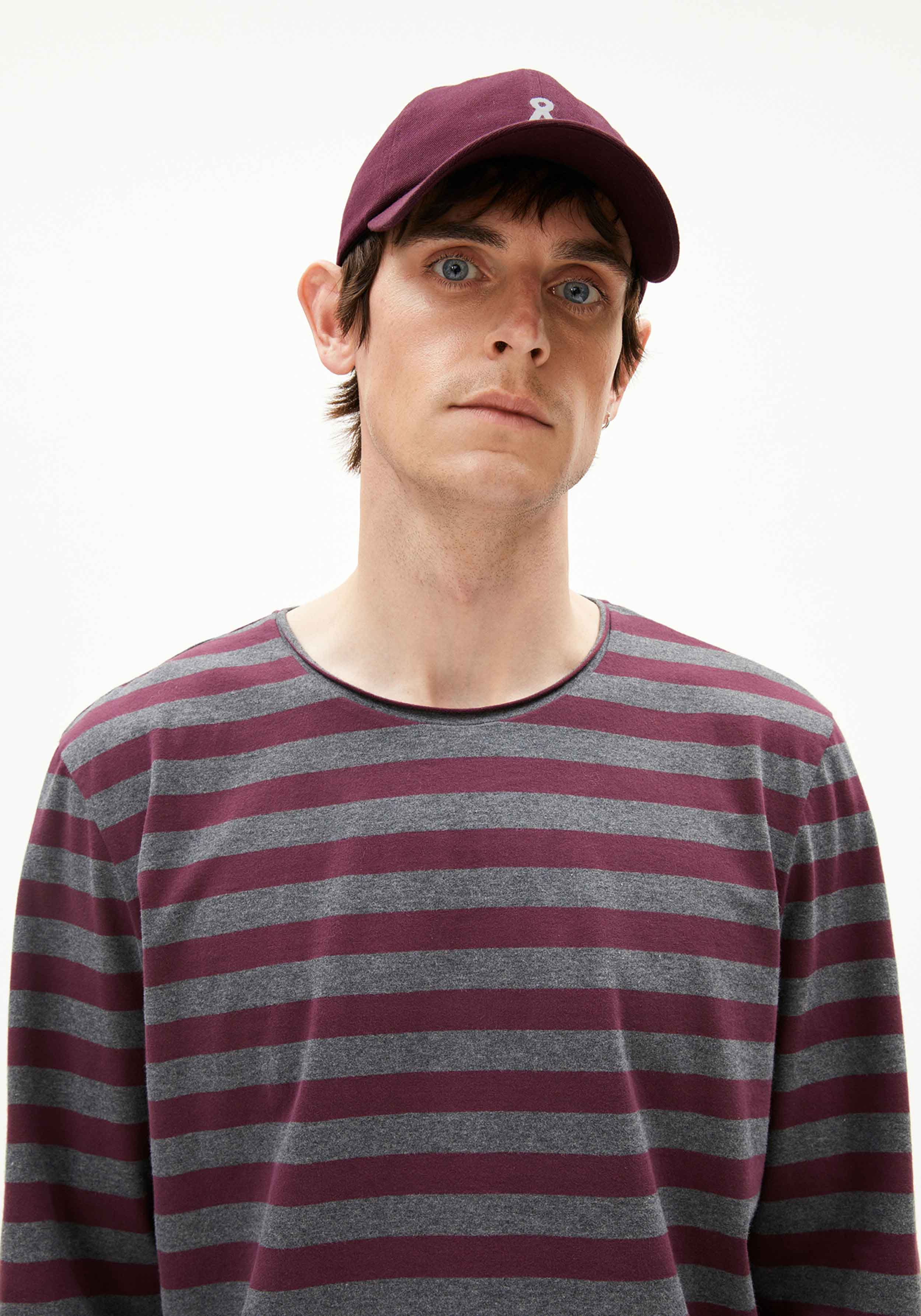 Armedangels Longsleeve Maarkos Stripes Br Steel Melange-Dark Cranberry