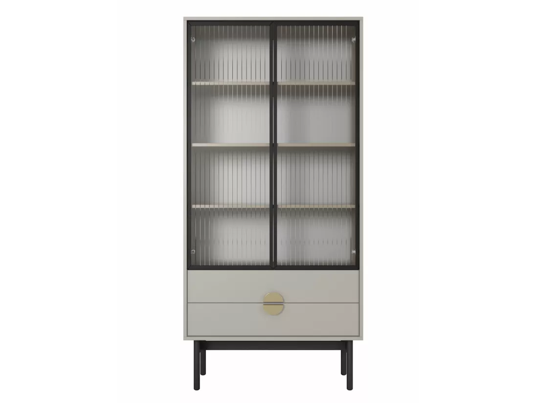 Vitrine haute - 85 cm - avec quatre étagères et tiroirs - taupe (gris-beige) - STOON