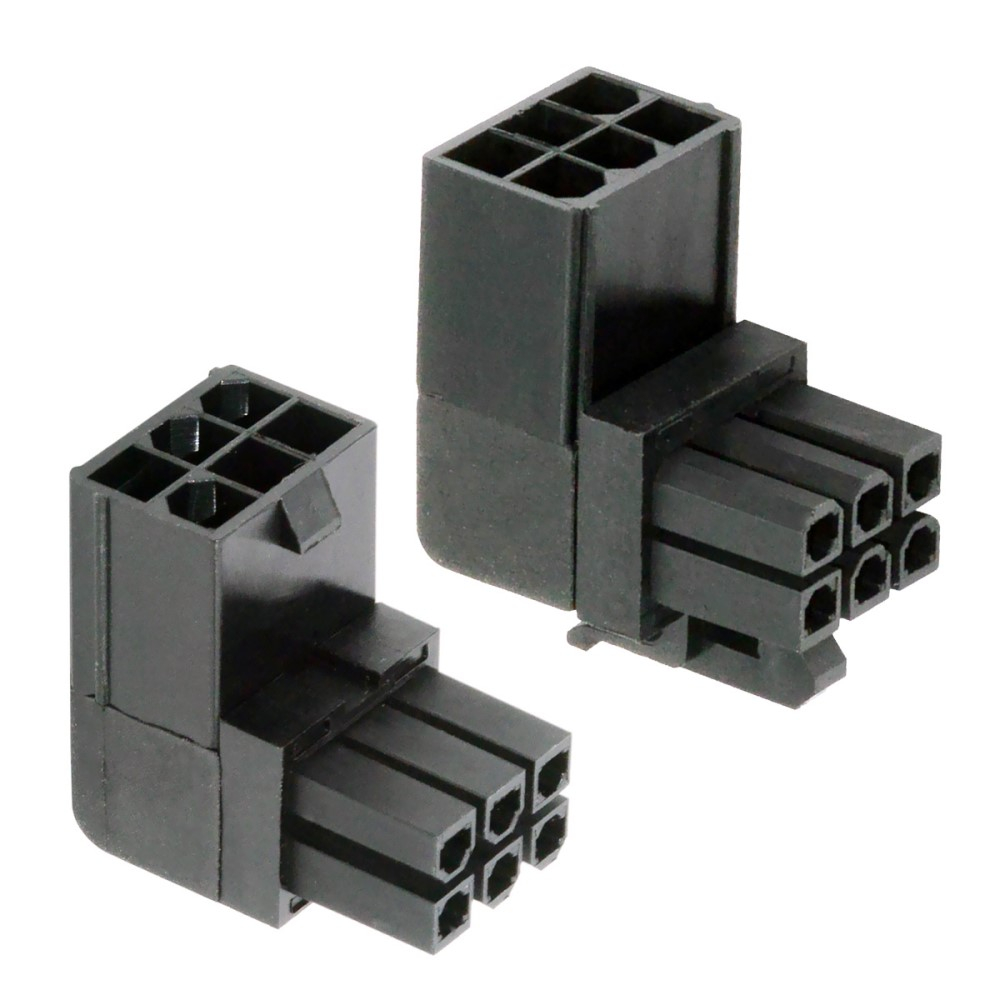 (2er Set) 90° 6-pol. ATX (W) auf ATX (M) Power-Header Stromadapter für Grafikkarten (GPU) - Schwarz
