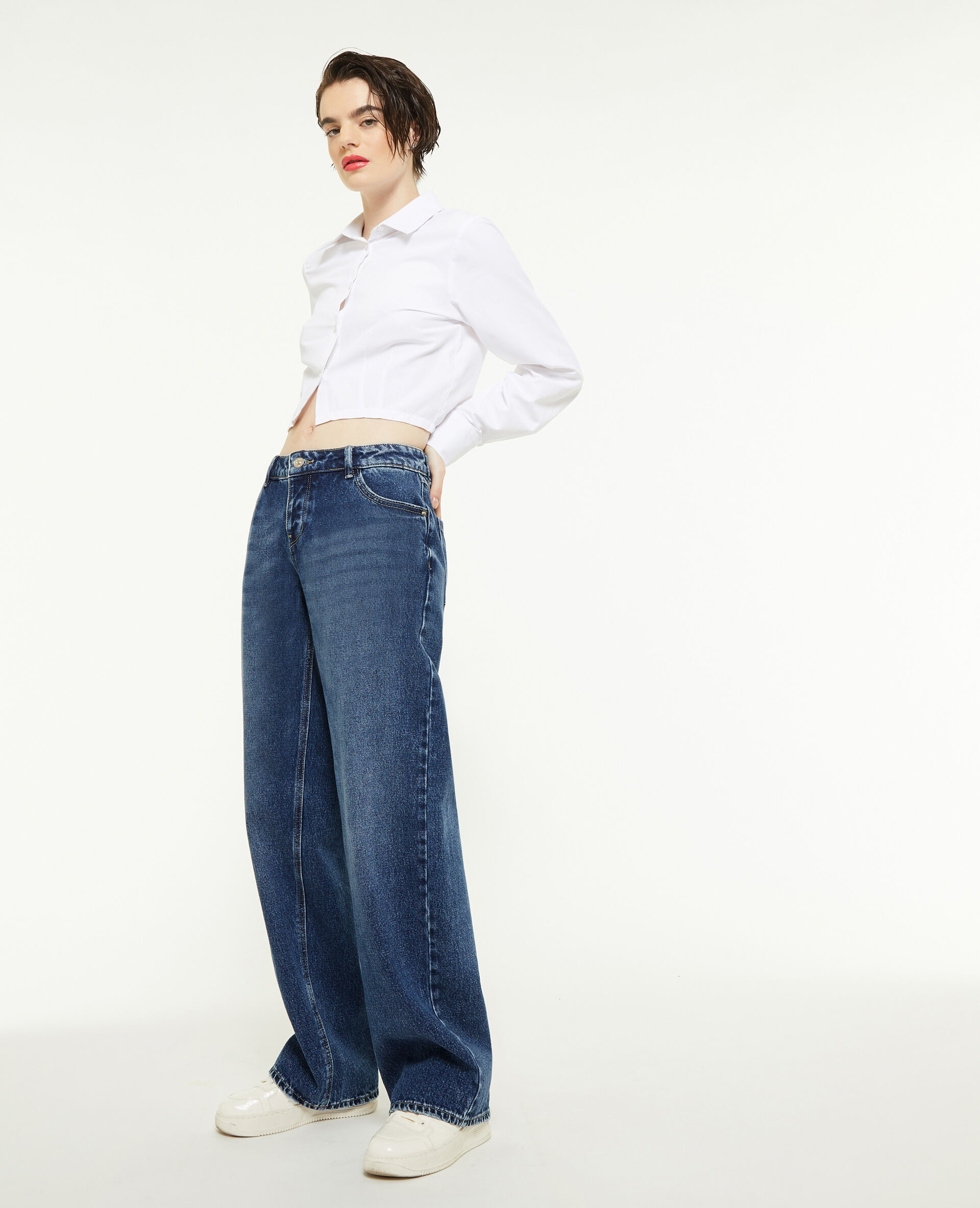 Jean wide taille haute - Bleu