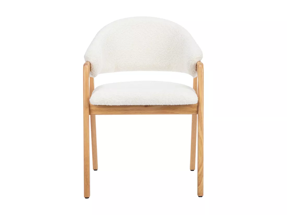 Lot de 2 chaises avec accoudoirs en tissu bouclette et bois d'hévéa - Blanc et naturel - SOLUNA